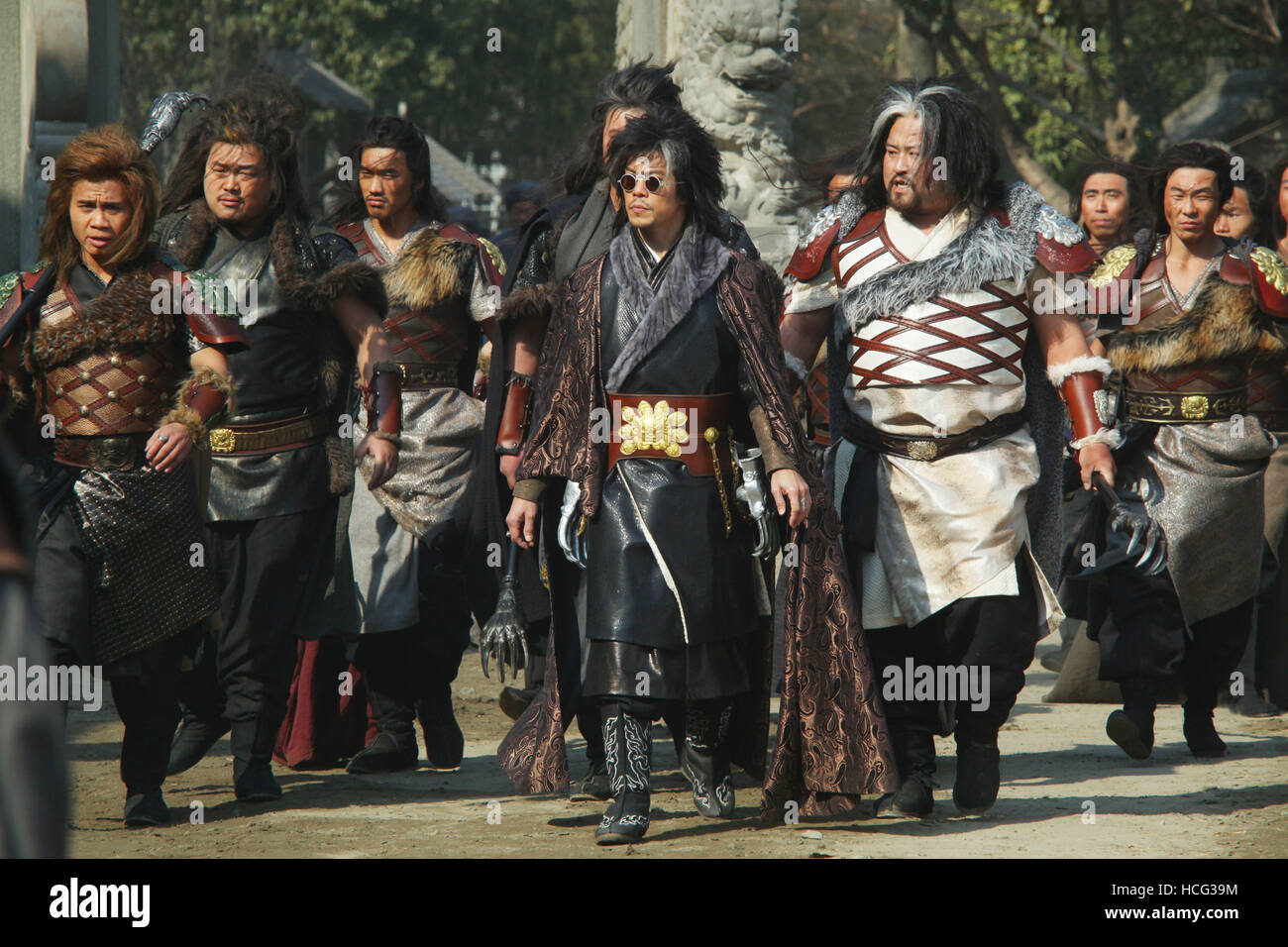 THE MAN WITH THE IRON FISTS, LE Cung (left), Byron Mann (with sunglasses), 2012. ph Chan Kam