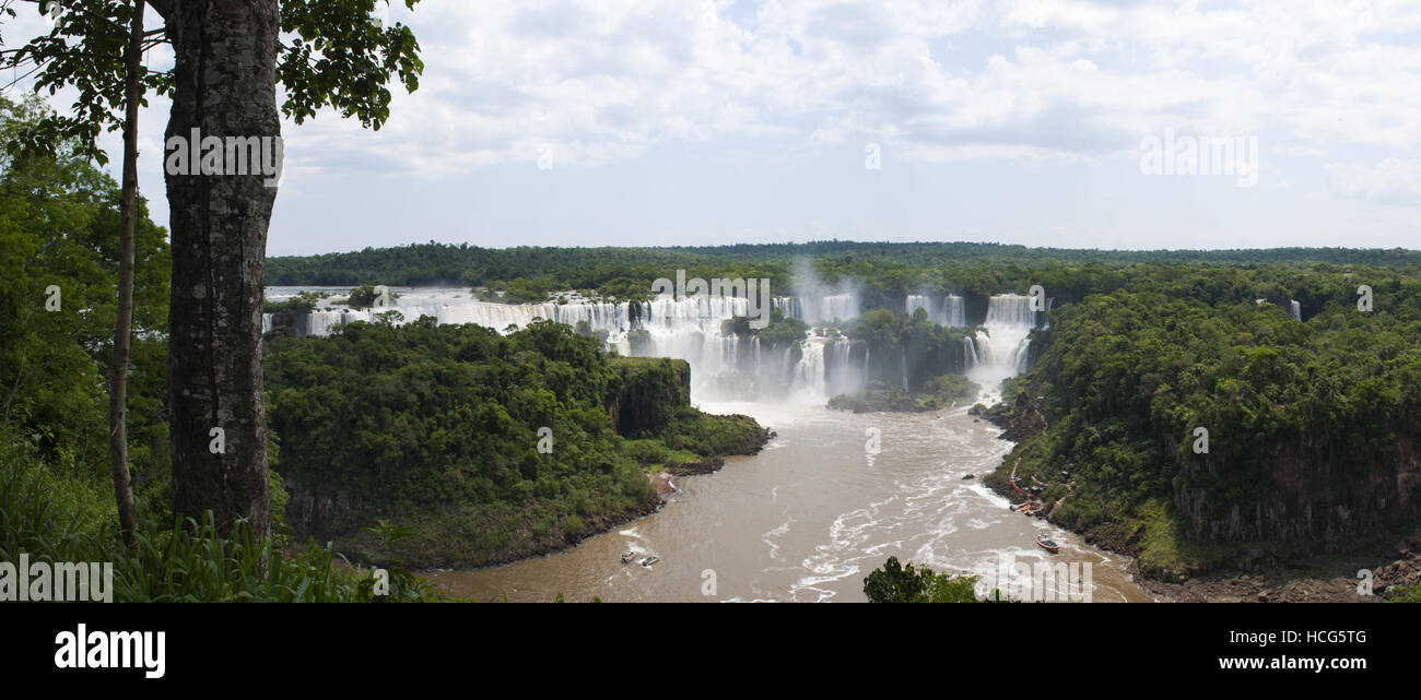 Iguazu: the green rainforest and panoramic view of the spectacular Iguazu Falls, one of the most important tourist attractions of Latin America Stock Photo
