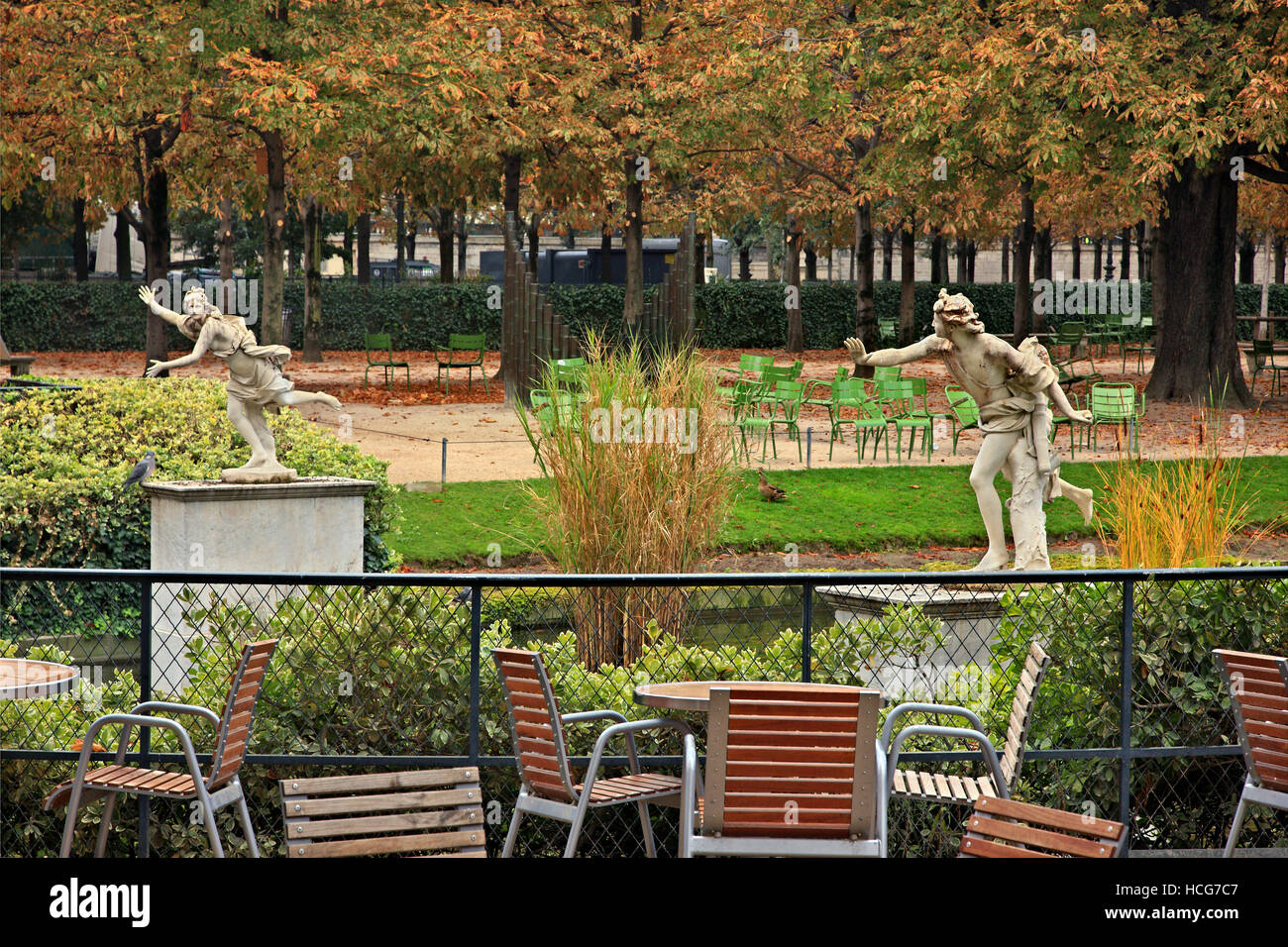 Autumnal colors in Jardin des Tuileries, one of the most famous gardens - parks of Paris, France. Stock Photo