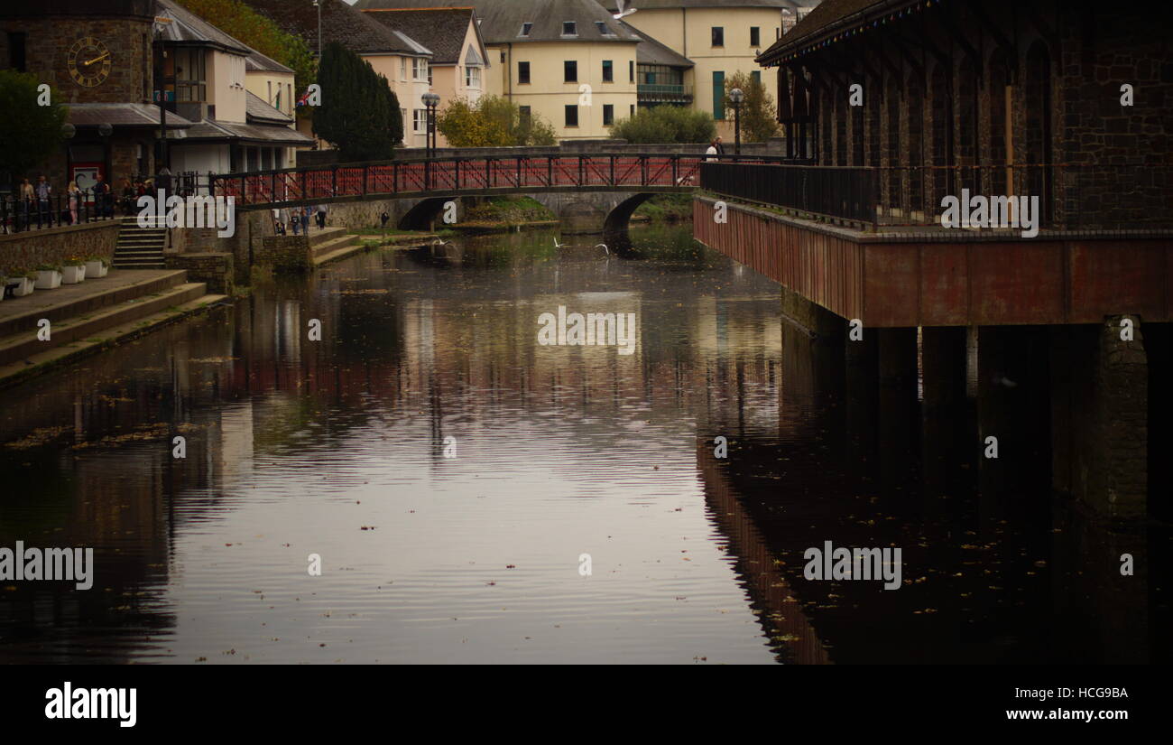Landscape of the river in Haverfordwest town centre Stock Photo