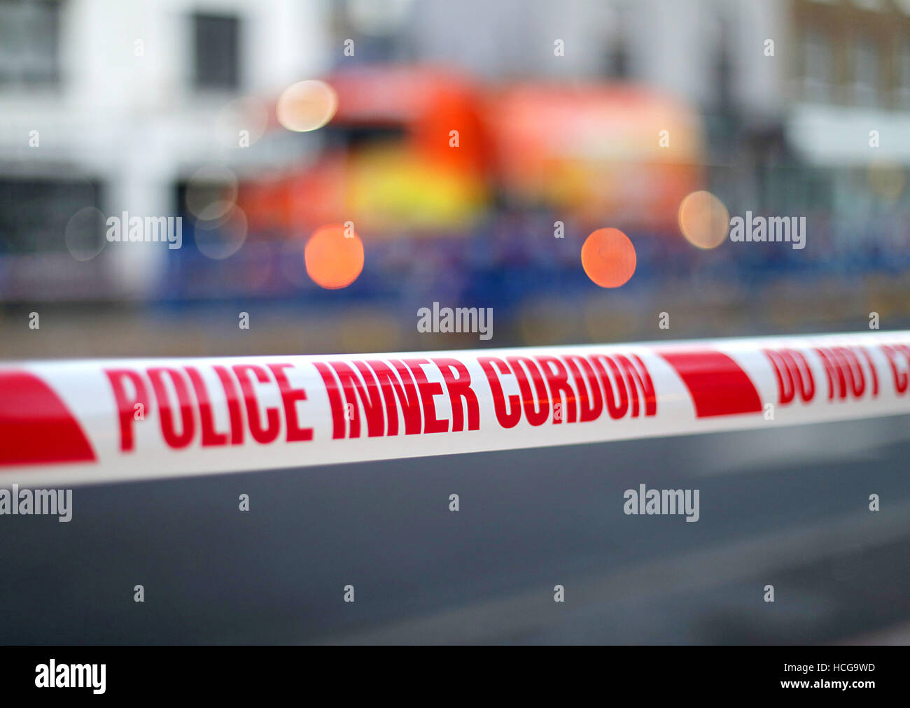 A police inner cordon tape on Upper Street in Islington, London. PRESS