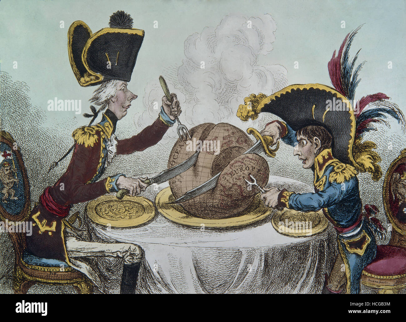 James Gillray - The Plumb-Pudding in Danger – or – State Epicures Taking un Petit Souper - 1805 Stock Photo