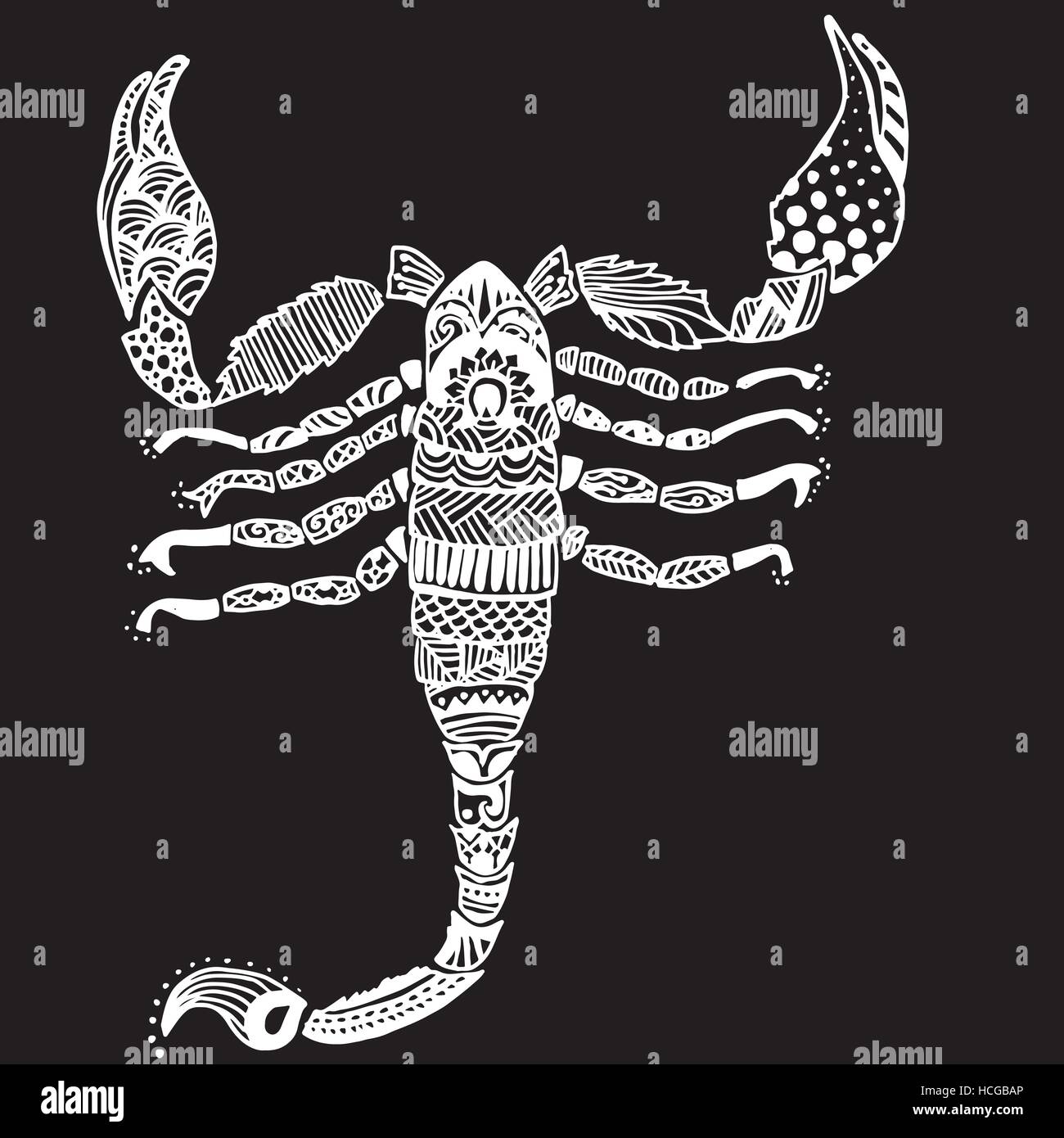 Doodle design of scorpion. Adult coloring book. Vector illustration. Stock Vector