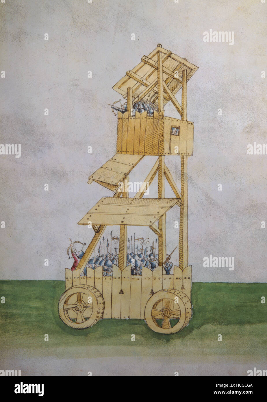 Manuscript - War Machine for the Siege of a Castle by Mariano Taccola Stock Photo