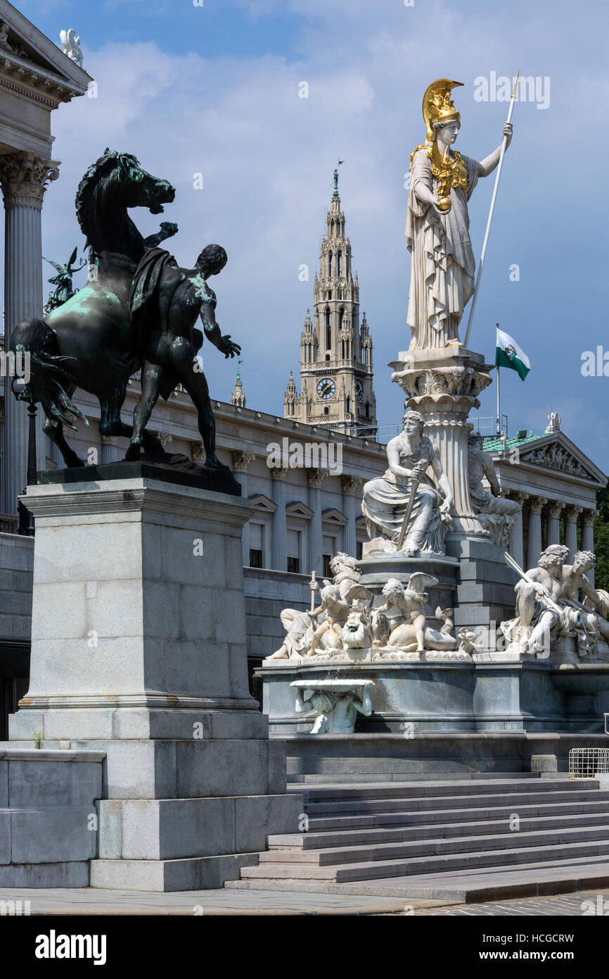 Statues at the Parliament Buildings on Ringstrabe in Vienna, Austria