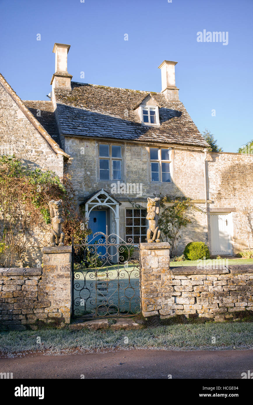 Cottage in the winter sunlight. Winson, Cotswolds, Gloucestershire