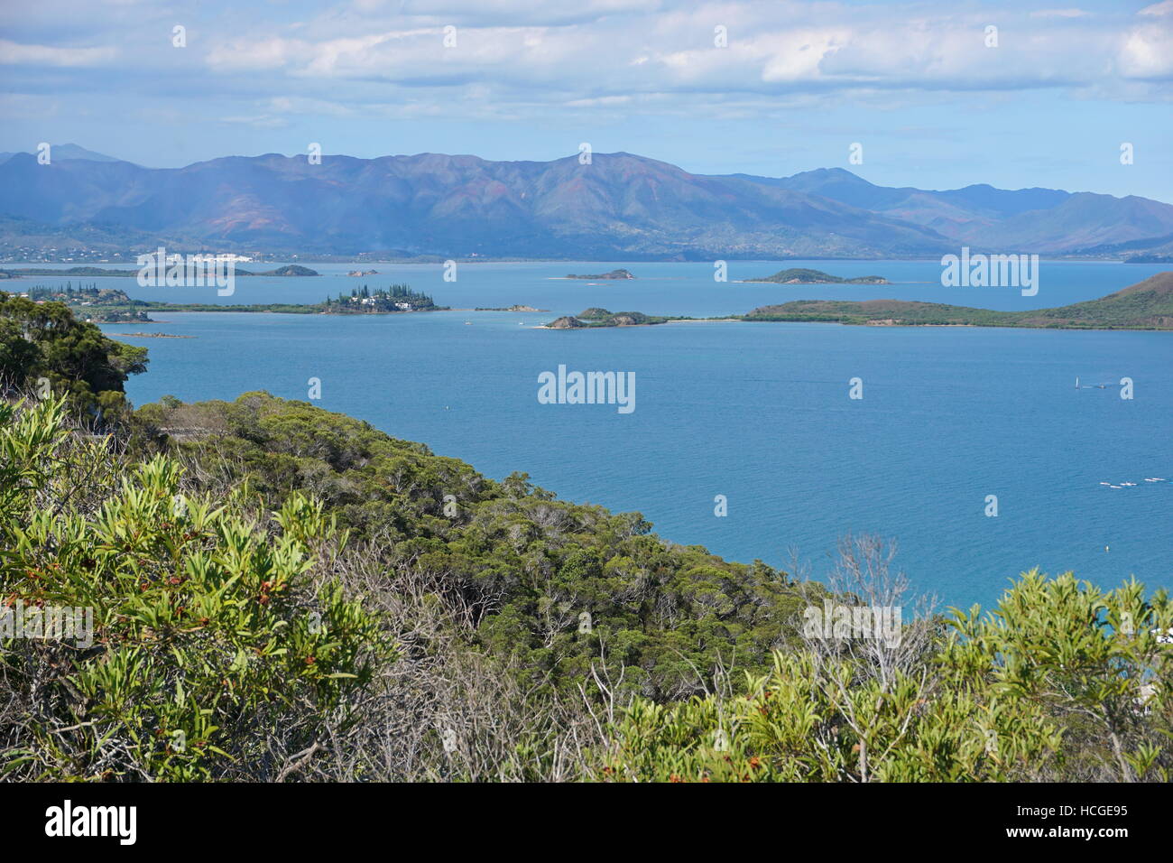 View from the Ouen Toro parc, neigbouring islands of Noumea city, Grande Terre, New Caledonia, south Pacific Stock Photo