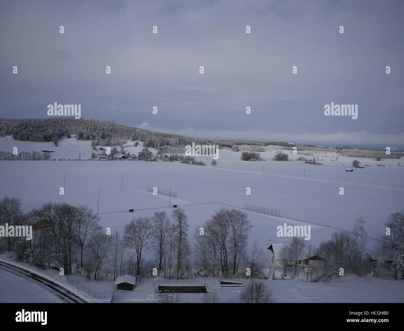 aerial photo of village in winter Stock Photo - Alamy