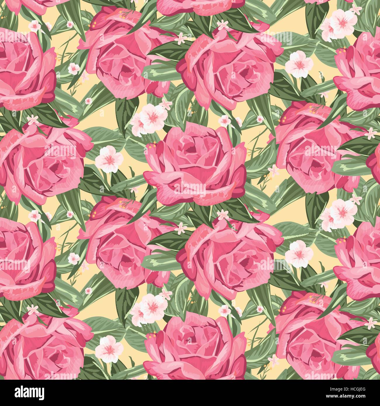 Retro seamless hand drawn rose pattern over beige background Stock ...