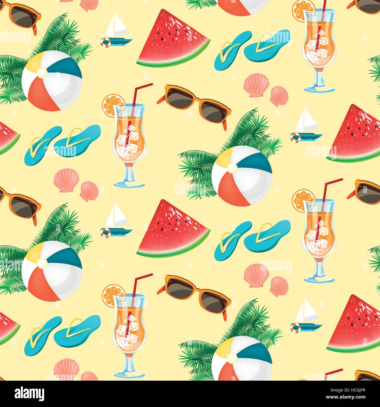 Seamless pattern of summer holiday icons set in flat design Stock ...