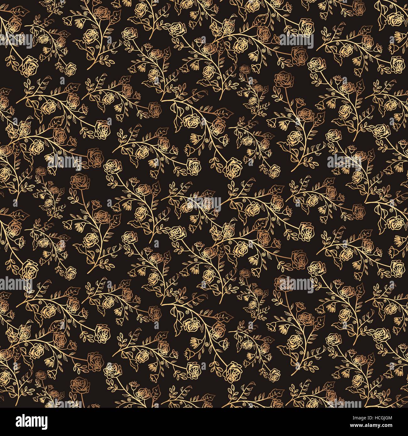 Seamless pattern with tiny flowers and leaves over black background ...