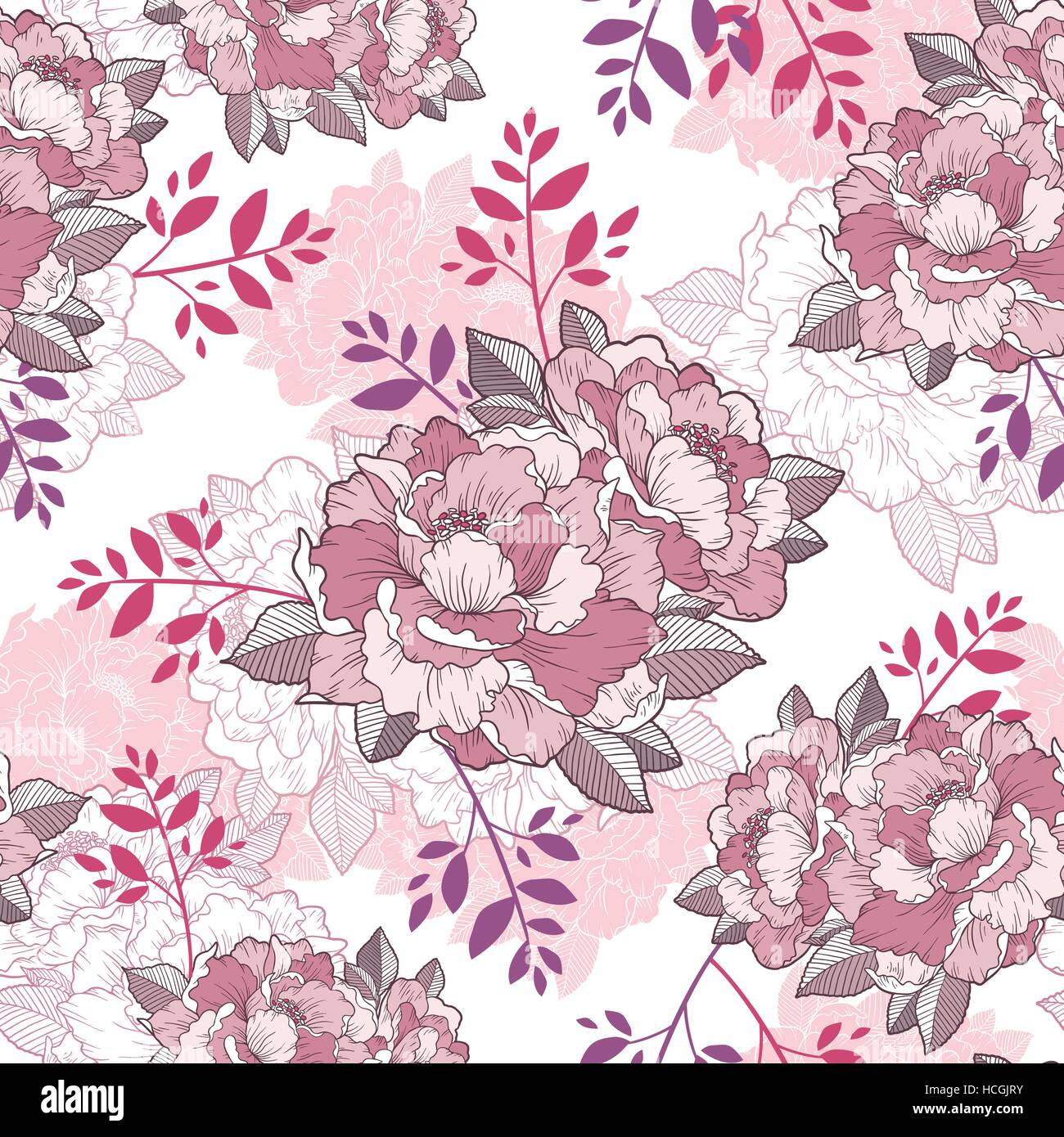 elegant peony seamless floral pattern background over pink Stock Vector ...