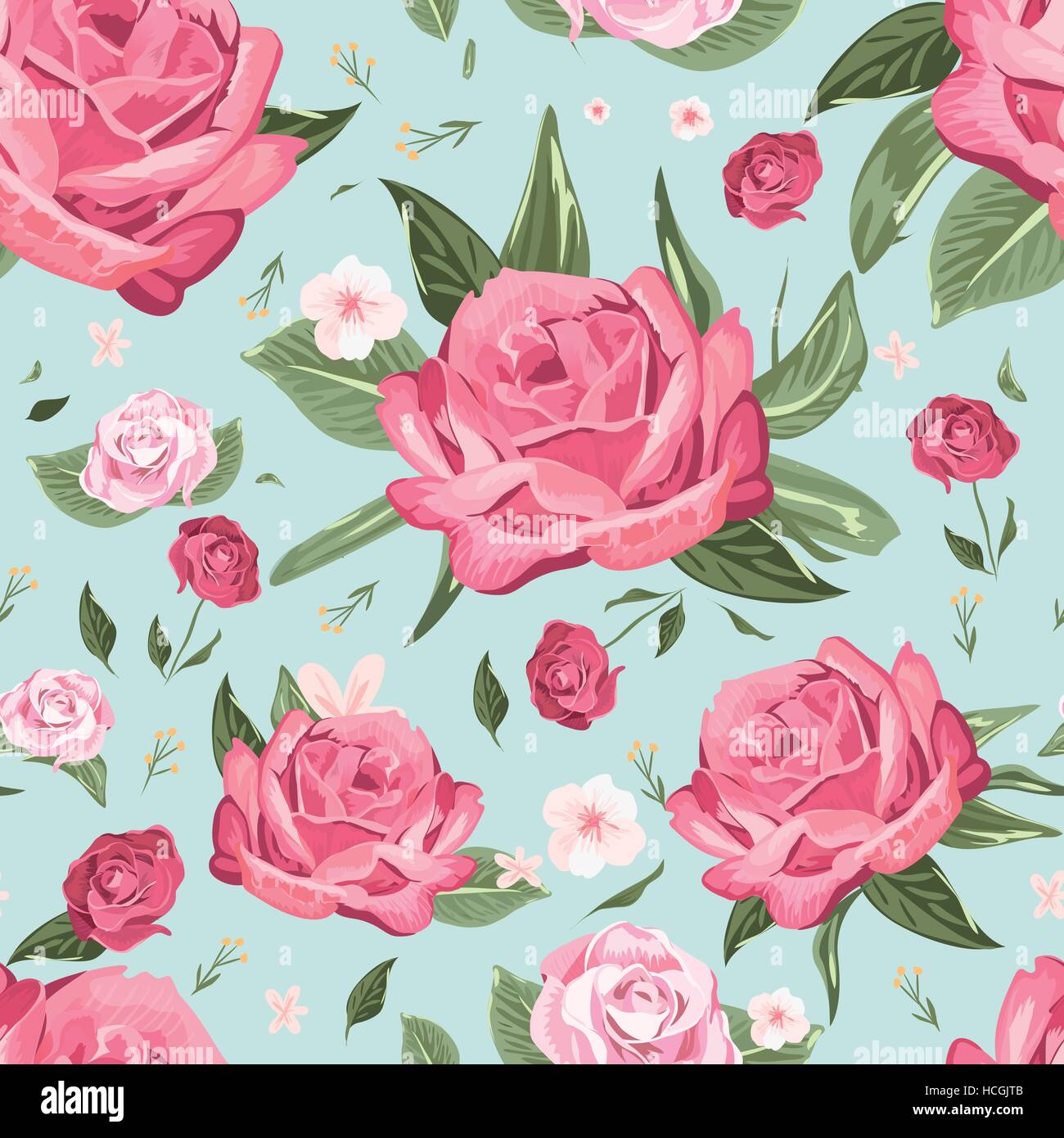 romantic seamless floral pattern background over blue Stock Vector ...