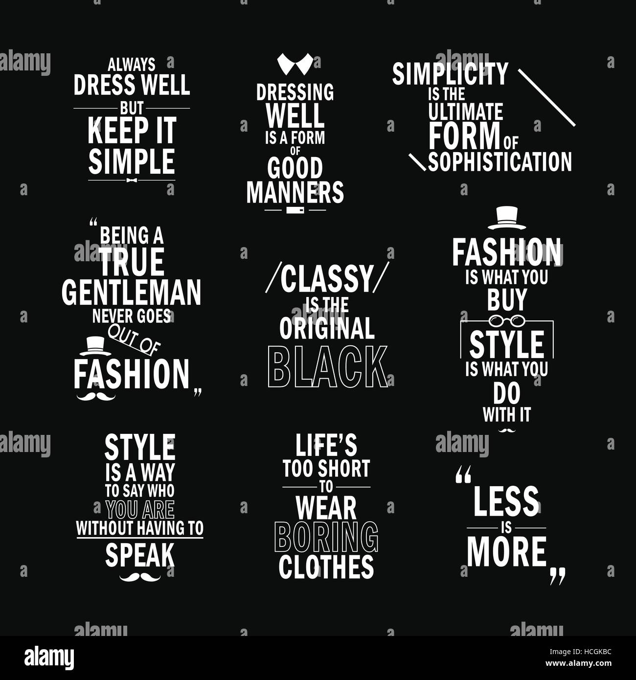 fashion attitude quotes set isolated on black background Stock ...