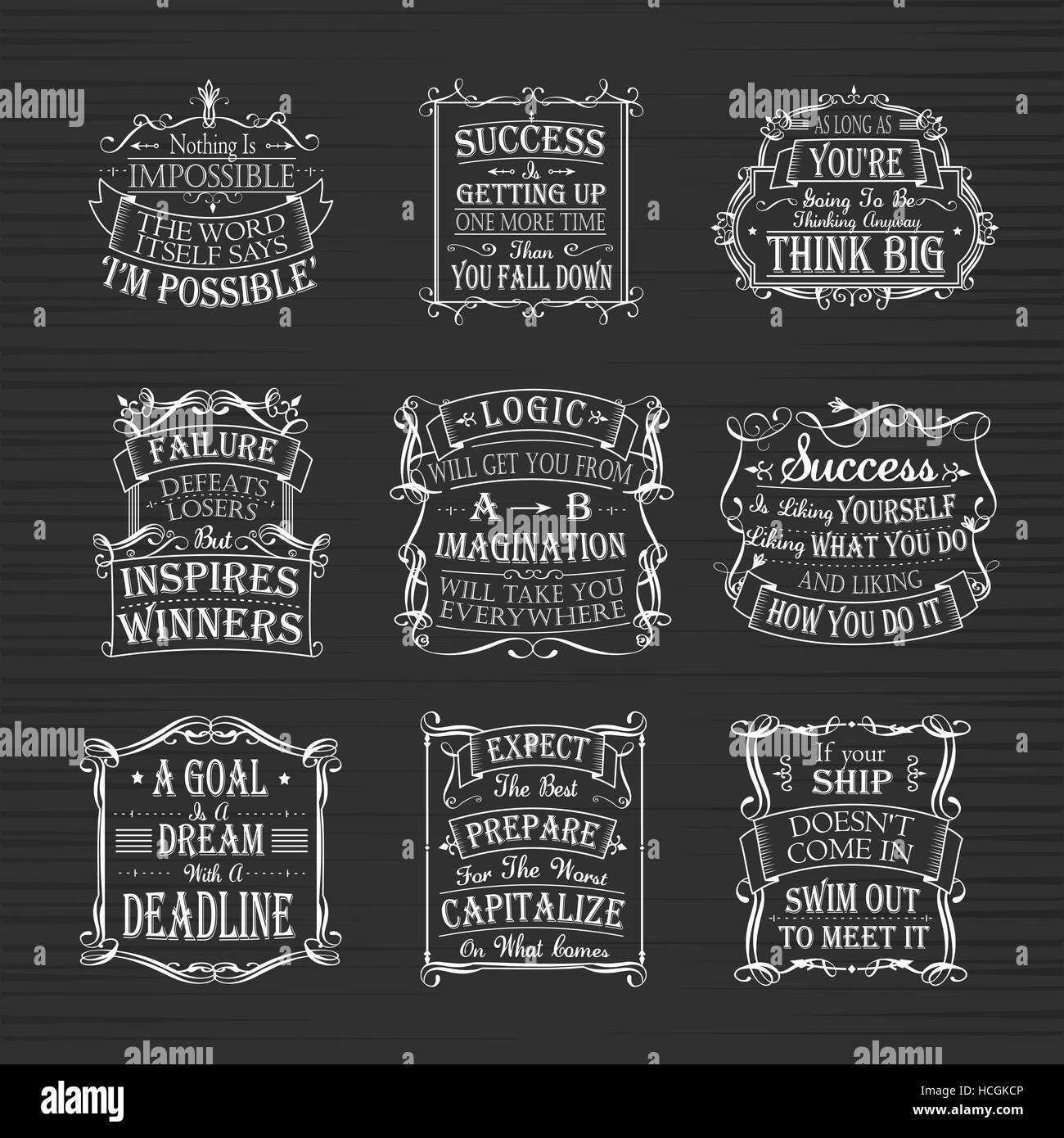 motivational and inspirational quotes set isolated on brown background Stock Vector
