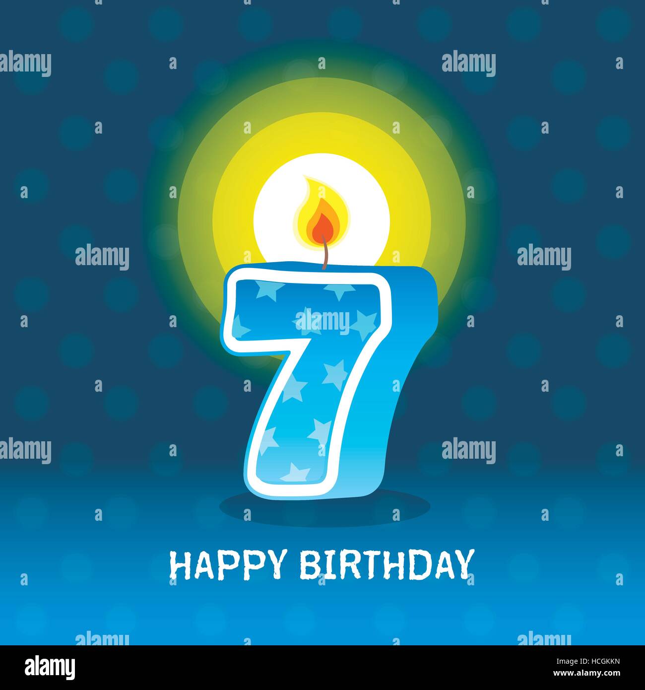 birthday card, seventh birthday with candle , number 7 Stock Vector