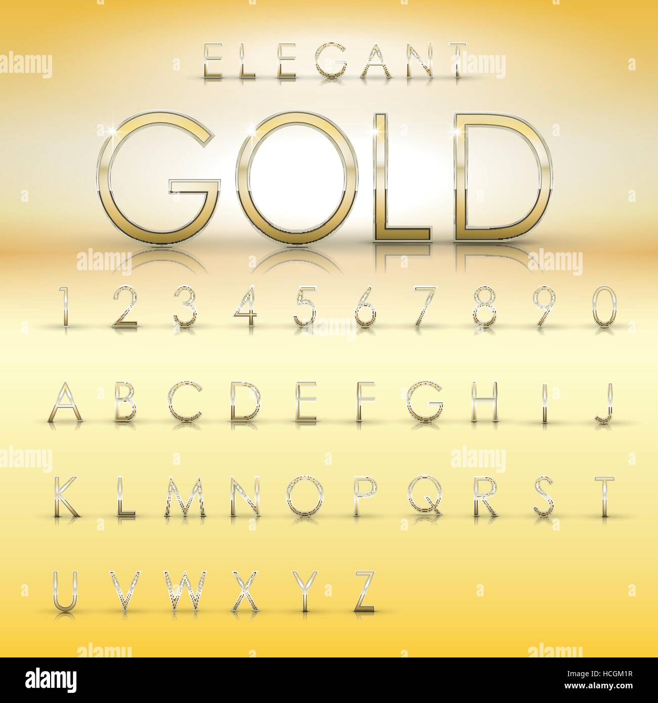Text Numbers Gold elegant gold alphabets and numbers collection isolated on yellow ...