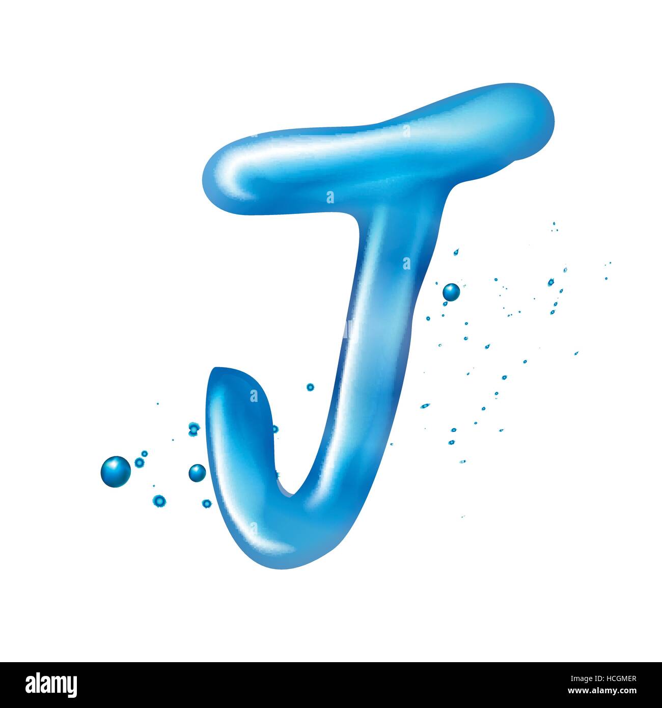 3d water letter J isolated on white background Stock Vector