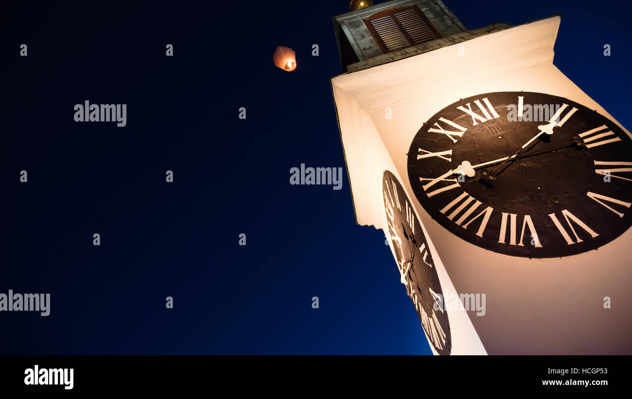 Big clock tower showing time  in Novi Sad Stock Photo