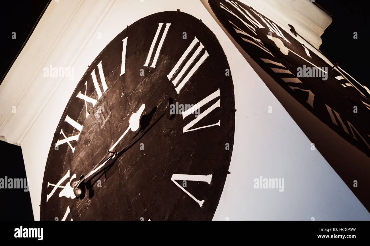 Big clock tower showing time  in Novi Sad Stock Photo