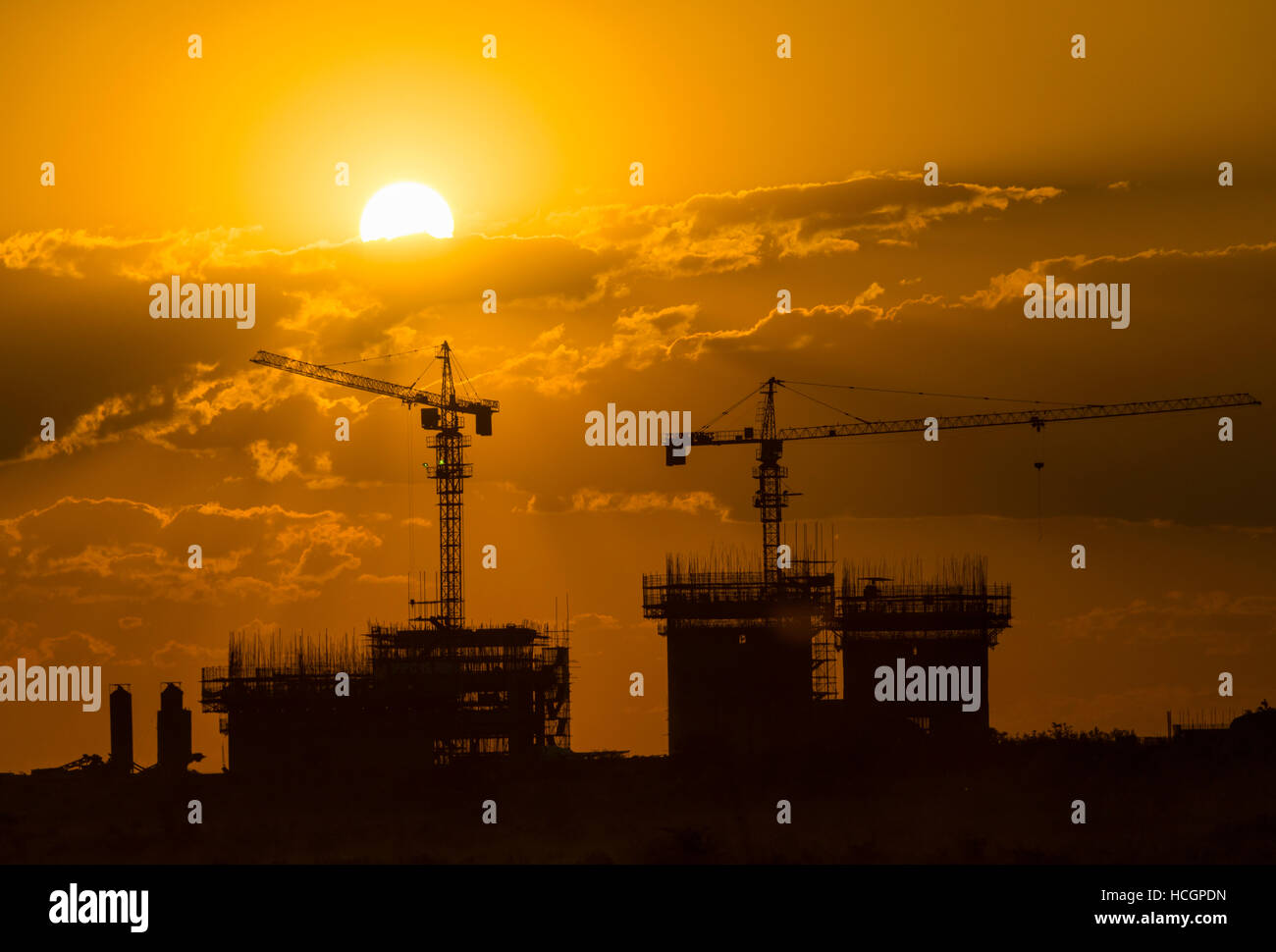 construction Zimbabwe Africa crane sunset develop Stock Photo