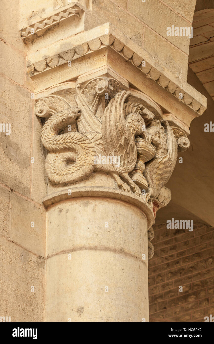 A stone capital in Le Mans cathedral. Stock Photo
