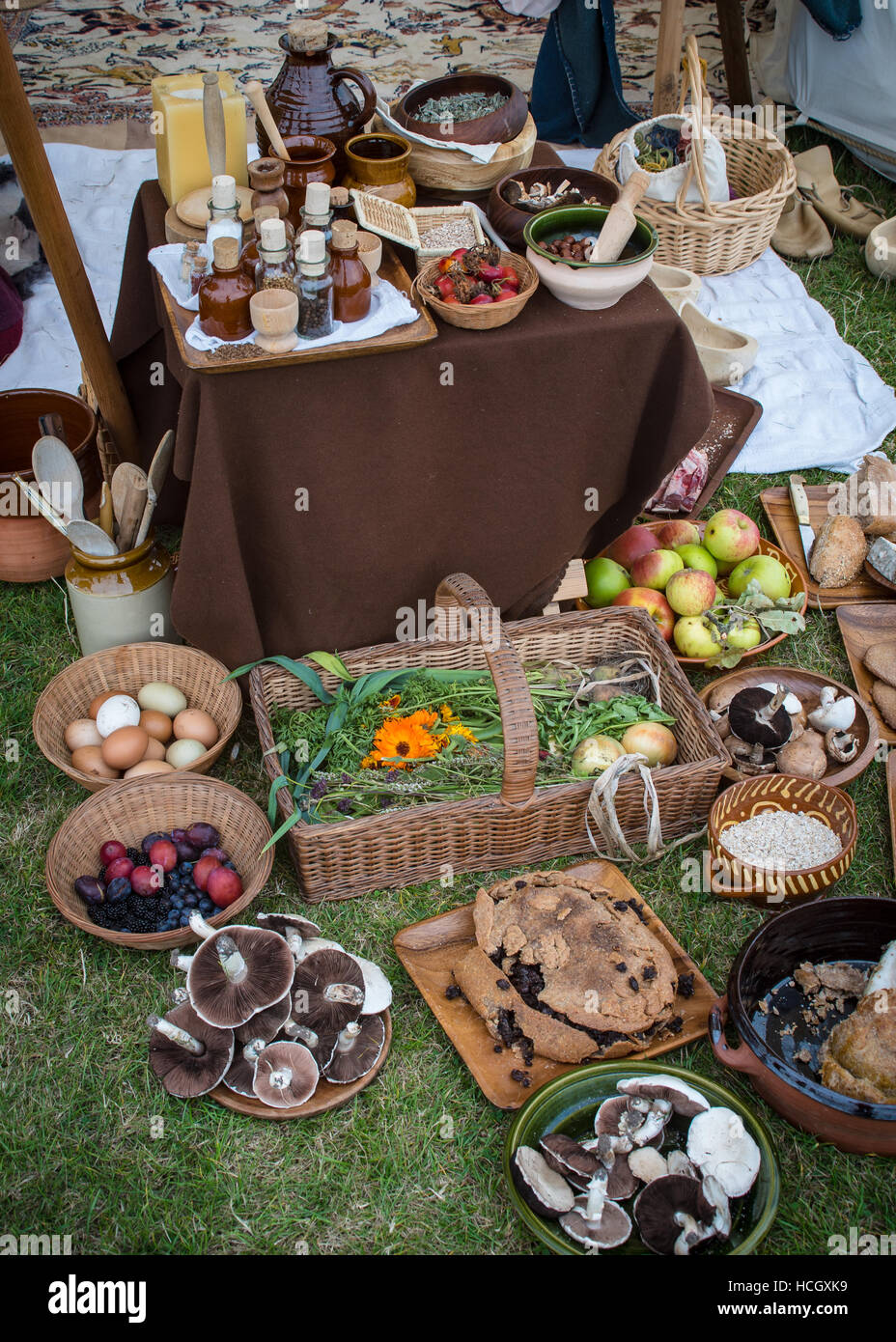 Food provisions from English Civil War camp re-enactment in Chester Stock Photo