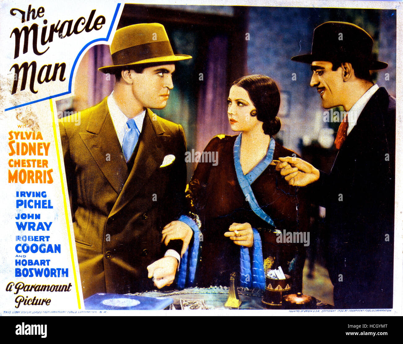 THE MIRACLE MAN, lobbycard, from left: Chester Morris, Sylvia Sidney ...