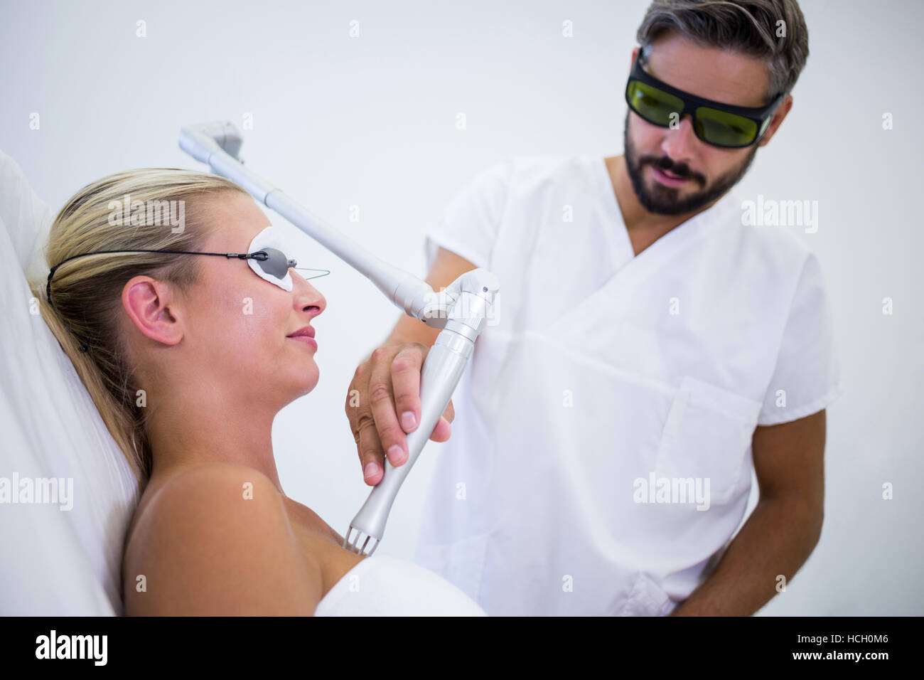 Female patient getting rf lifting procedure Stock Photo