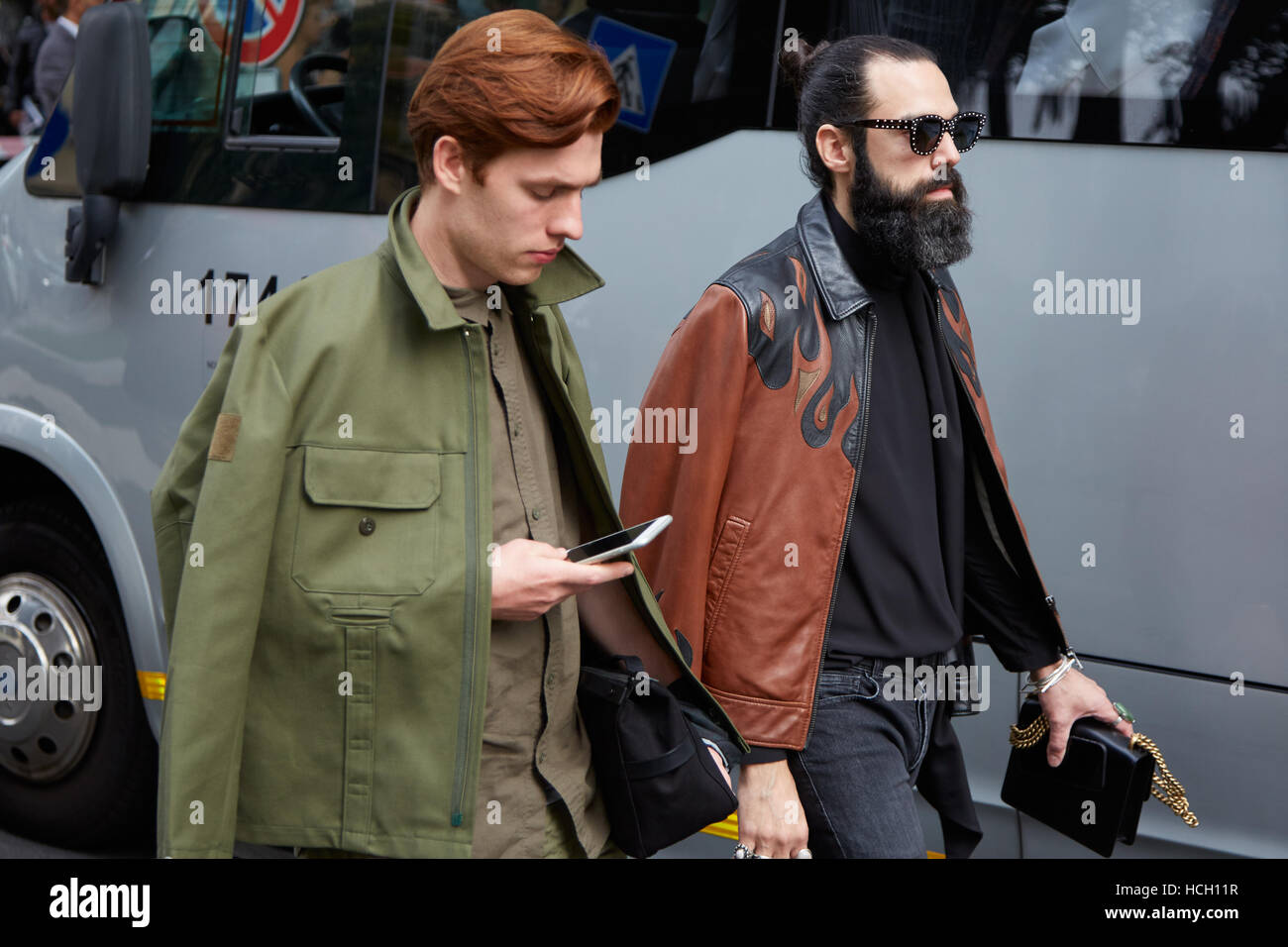Elegant men before Giorgio Armani fashion show, Milan Fashion Week street  style on September 23, 2016 in Milan Stock Photo - Alamy