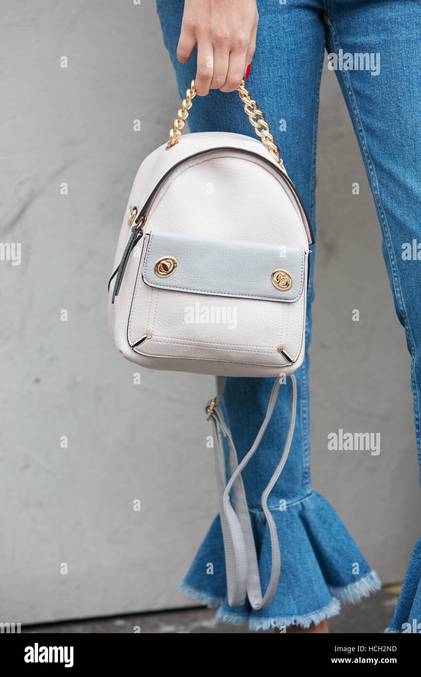 Woman with white leather backpack before Max Mara fashion show, Milan Stock  Photo - Alamy