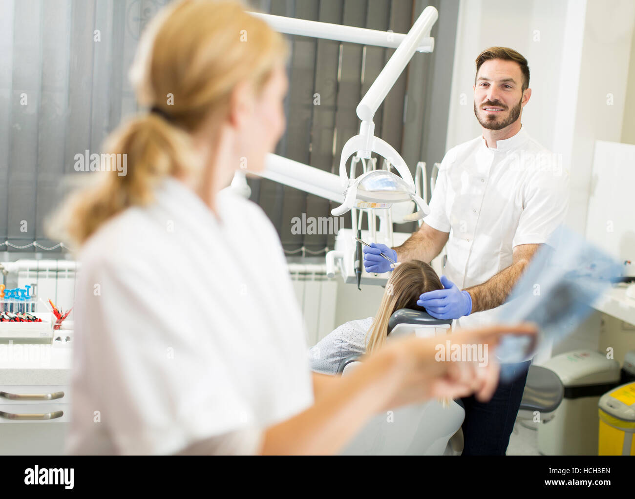 View at dental specialist examine an x-ray of the tooth Stock Photo