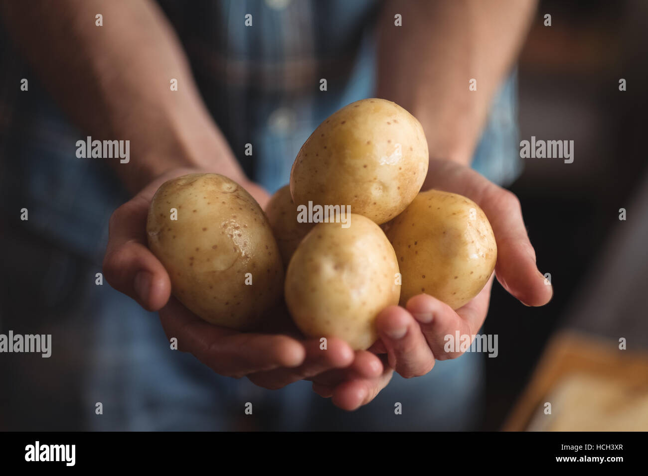 Hand holding fresh raw potatoes Stock Photo Alamy