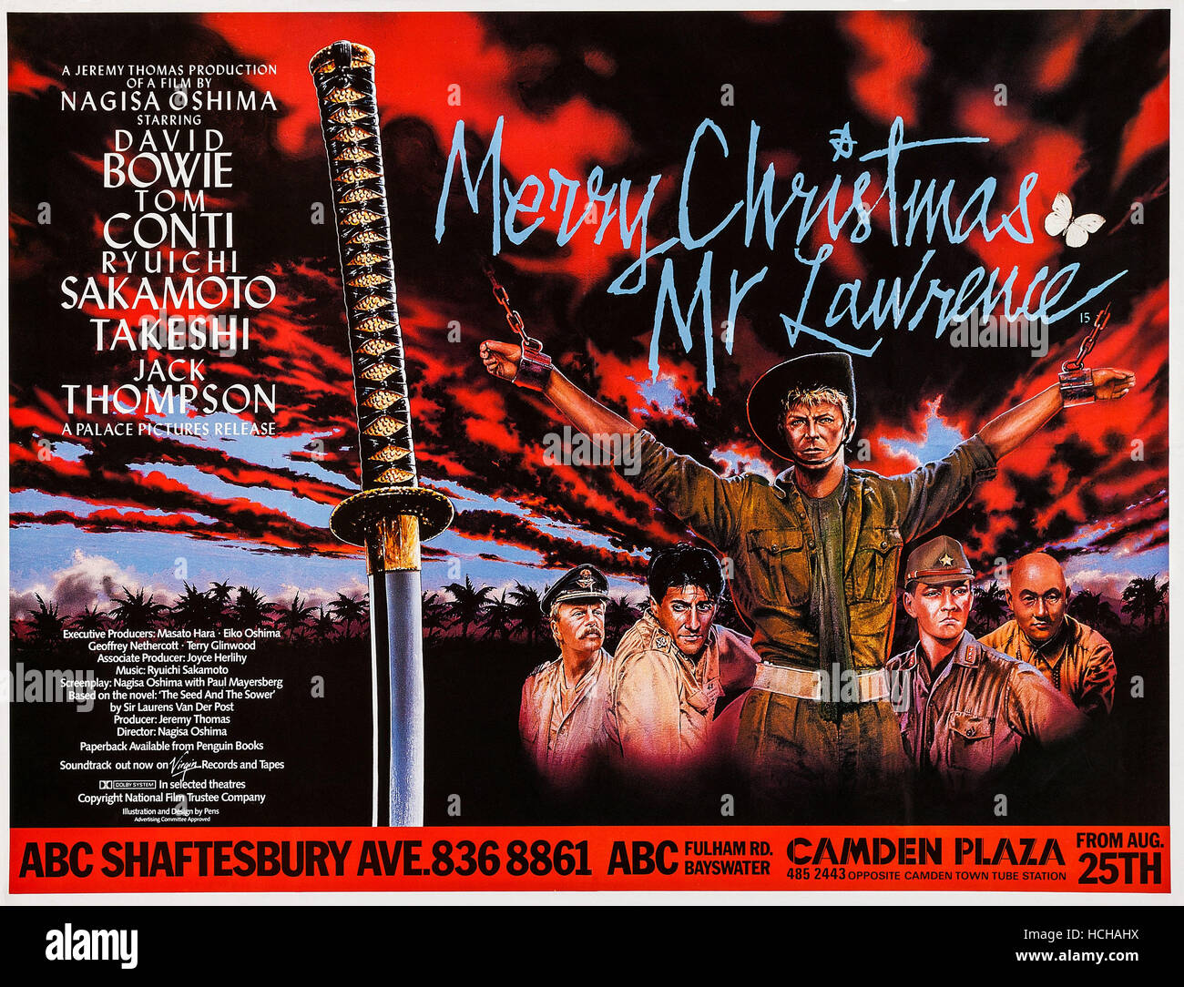 MERRY CHRISTMAS MR. LAWRENCE, British poster art, from left Jack
