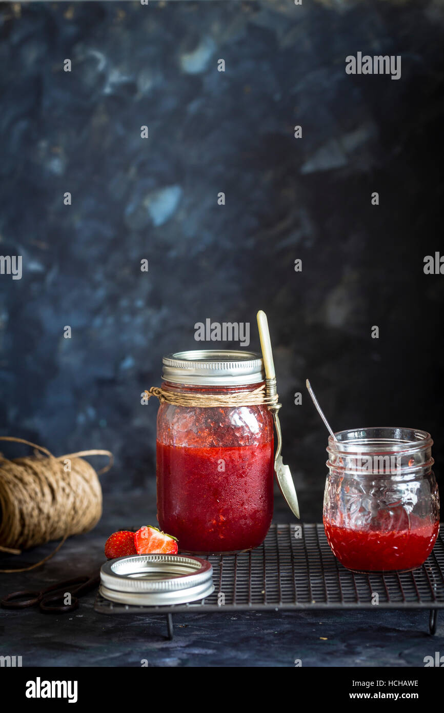 Strawberry Jam in Jars Stock Photo Alamy