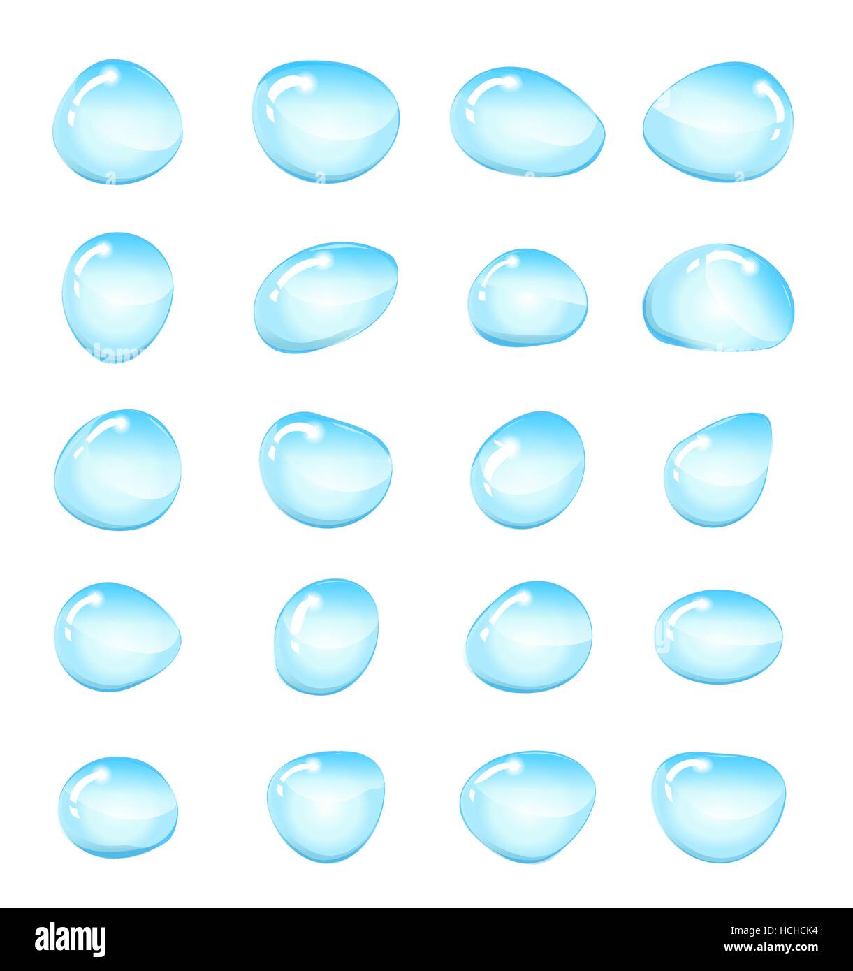 Water drops, splashes set. Raindrops isolated on white background. Cartoon drop different shapes. Vector illustration, clip art. Stock Vector