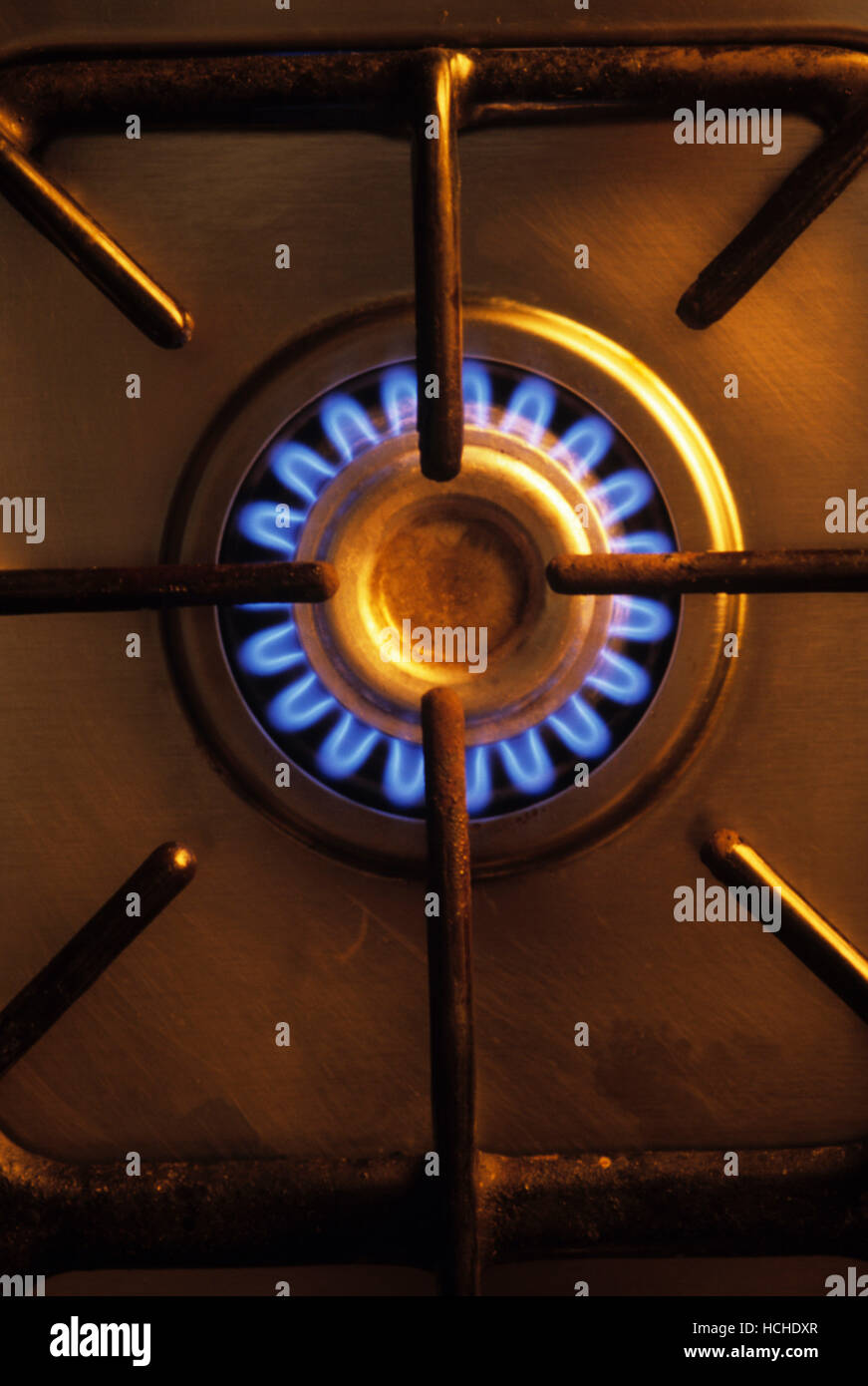 Gas burner on stove in private home Stock Photo Alamy