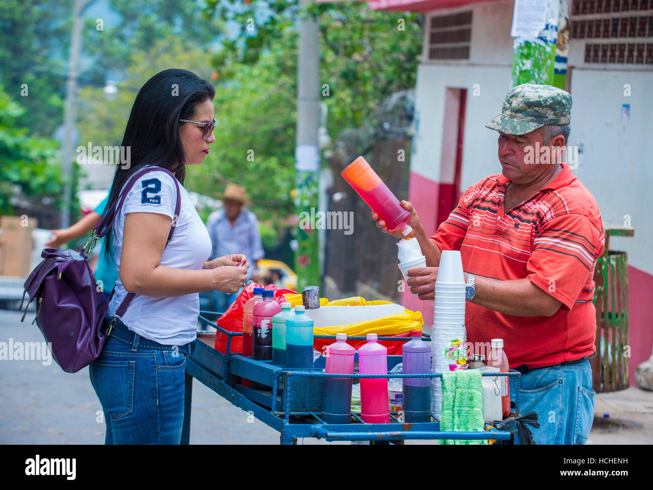 Shaved Ice stand at the Flower & Palm Festival in Panchimalco, El Salvador Stock Photo