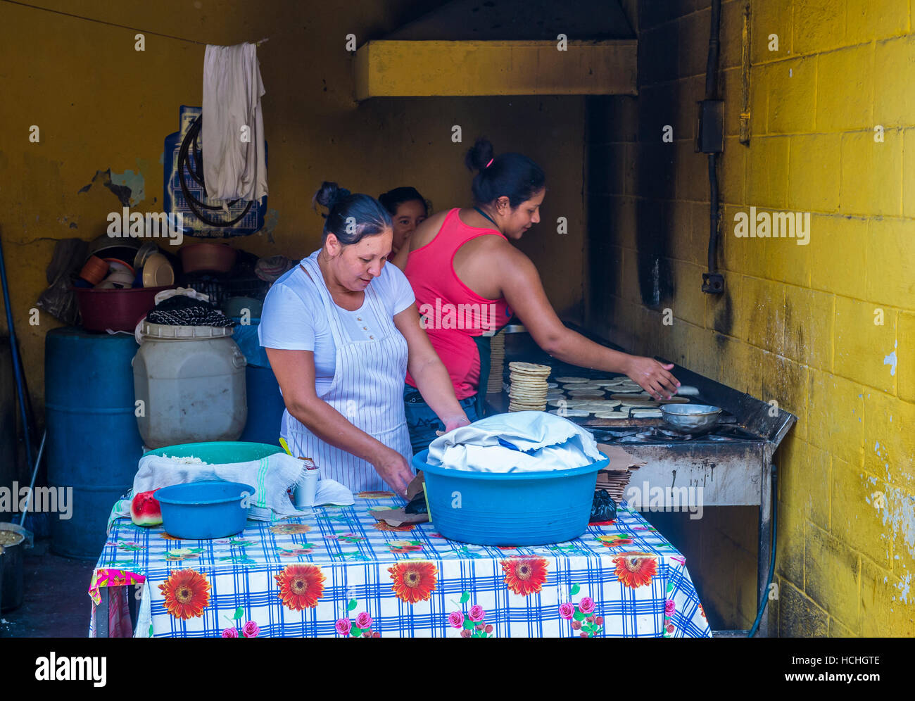 Salvadoran women prepares Popusas in Suchitoto El Salvador. Popusa is a