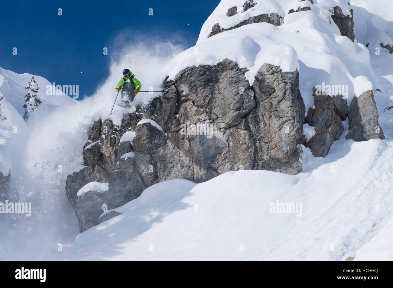 Cody barnhill skiing off cliff jump hires stock photography and images