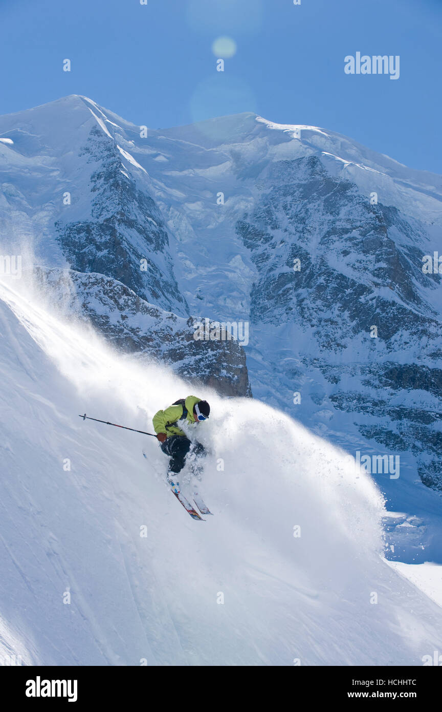 James Heim skiing in Diavolezza, St. Moritz, Switzerland. Stock Photo