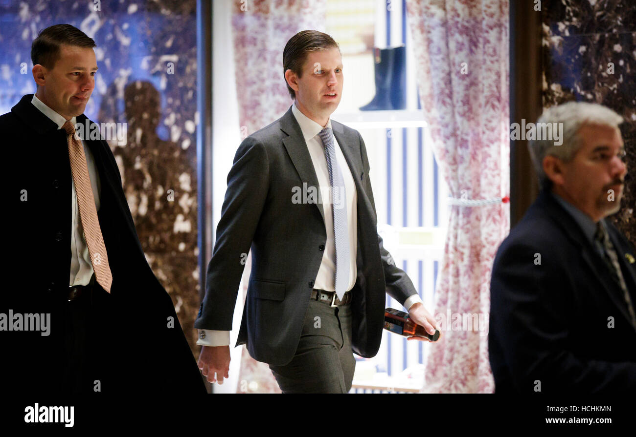 New York, USA. 8th Dec, 2016. Eric Trump (C), one of President-elect Donald Trump's sons, arrives at Trump Tower in New York, New York, USA, 08 December 2016.  Credit:  MediaPunch Inc/Alamy Live News Stock Photo