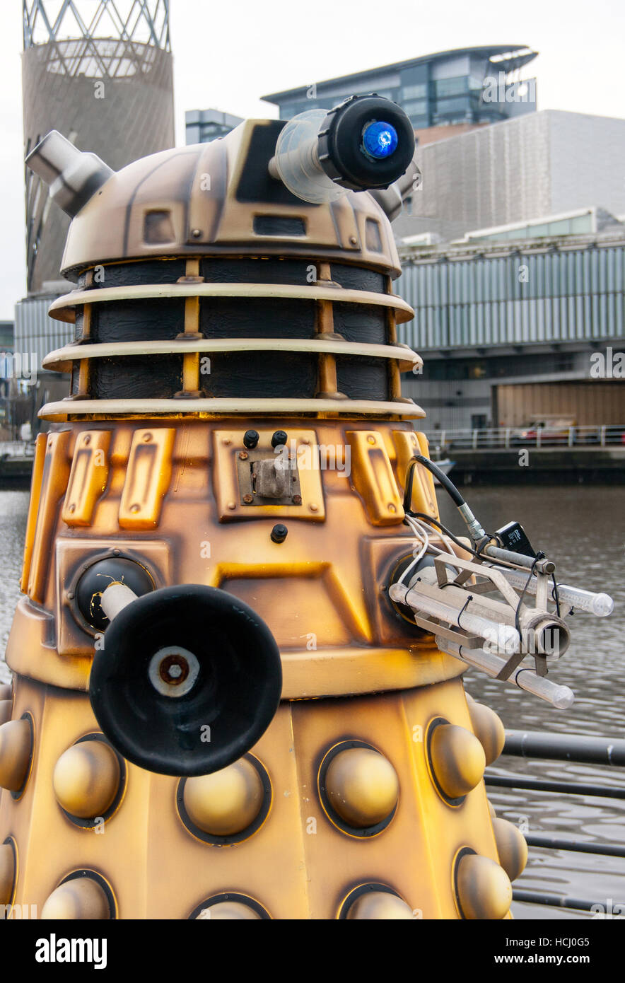 Salford, Manchester, UK. 9th Dec, 2016. Daleks appear at Salford Quays Manchester as part of the Lightwaves festival. Credit:  Stu/Alamy Live News Stock Photo