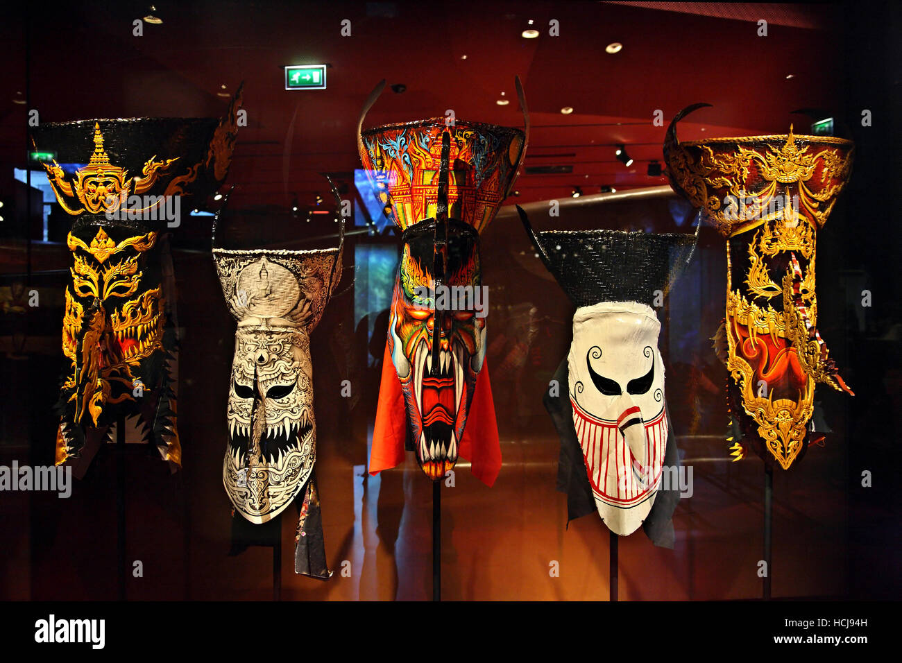 Traditional masks from Thailand in the Museum du Quai Branly, Paris, France. Stock Photo