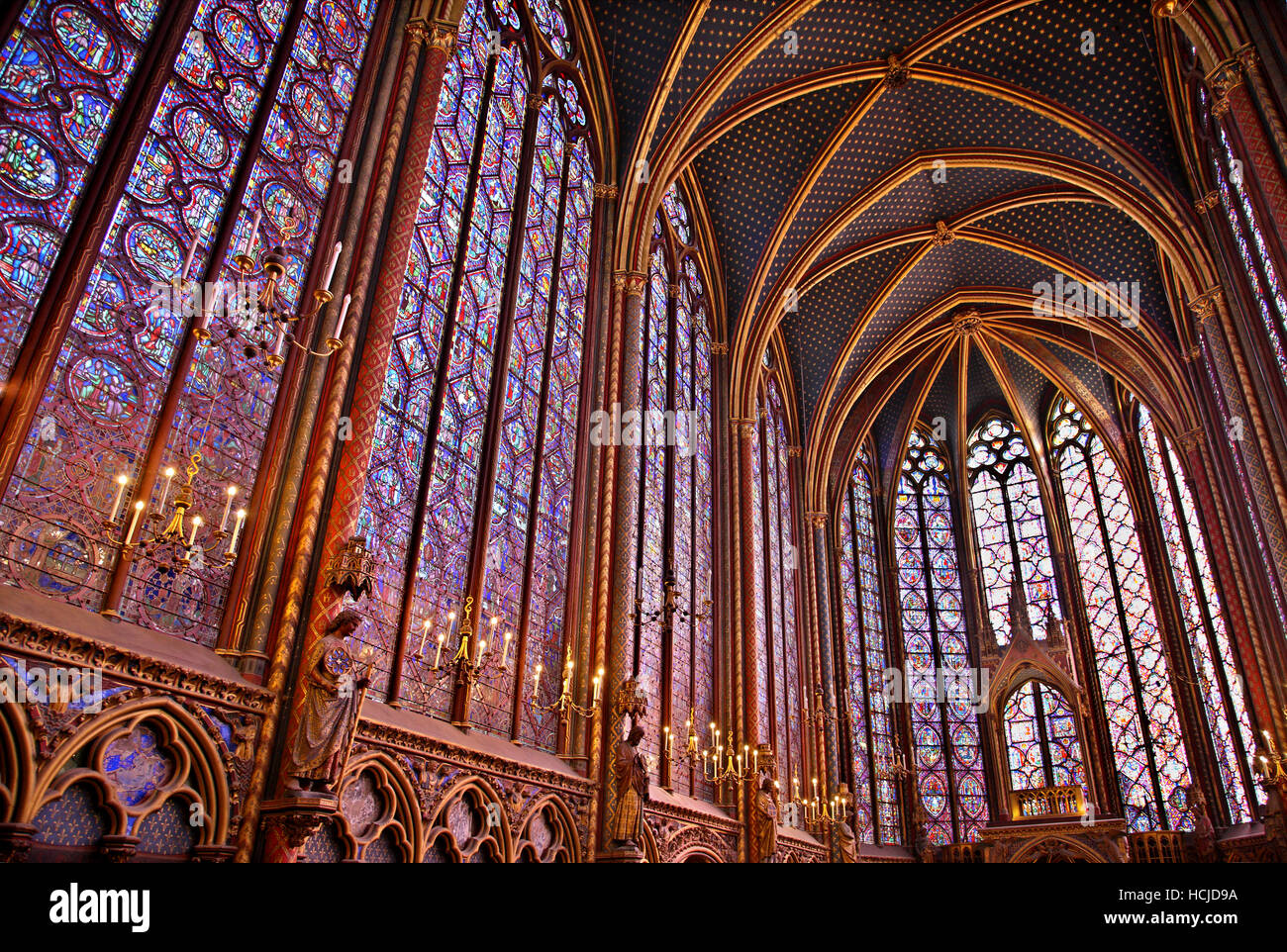Amazing stained glass windows in the upper level of SainteChapelle on