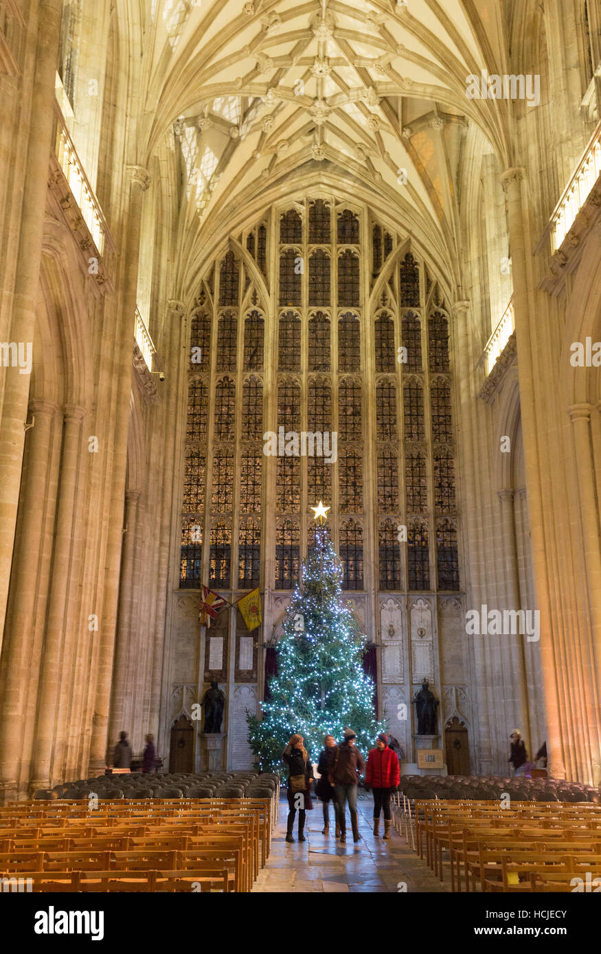 Winchester Cathedral interior at Christmas, Winchester, Hampshire UK