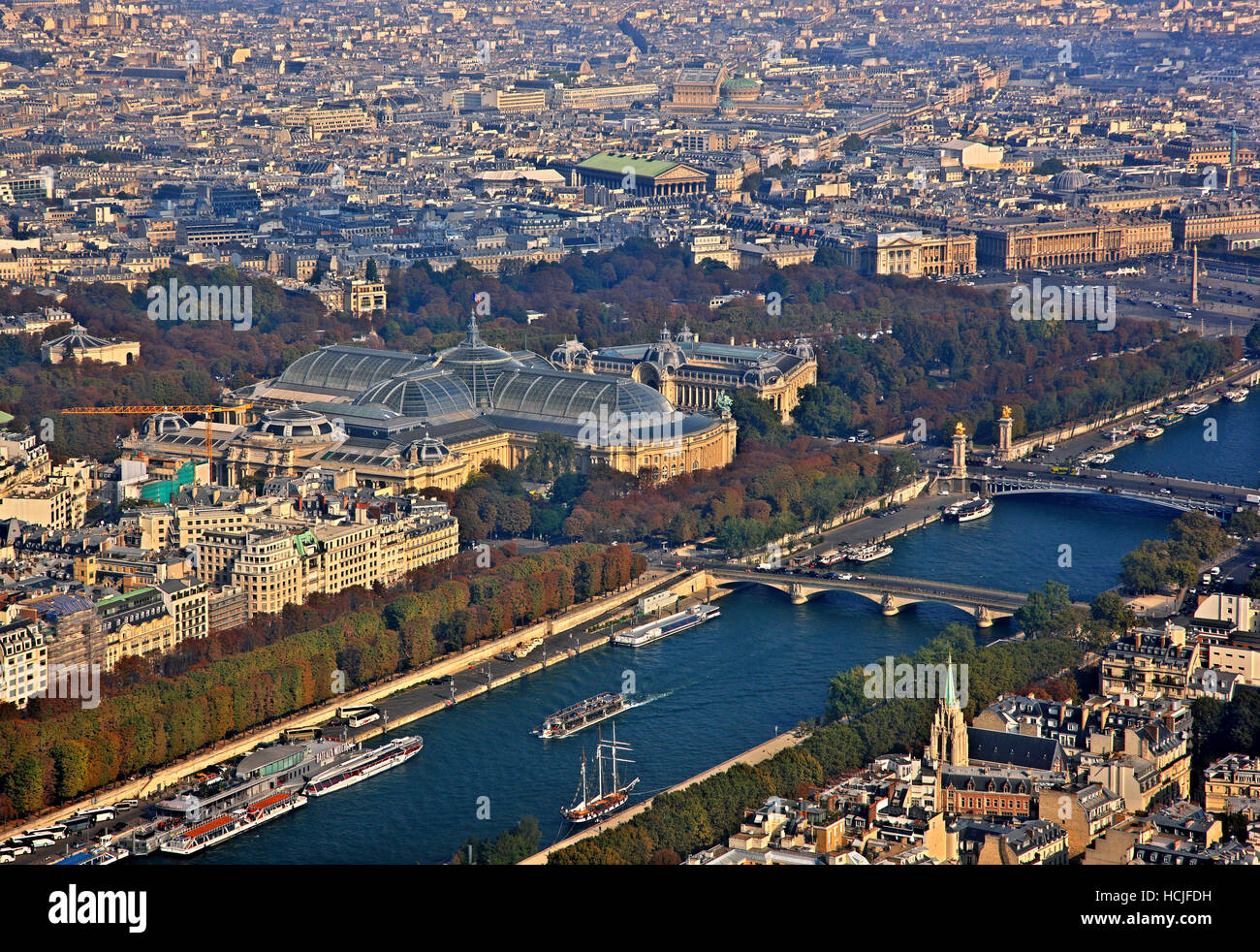View of Grand Palais and Petit Palais from the top of the Eiffel Tower. Paris, France. Stock Photo