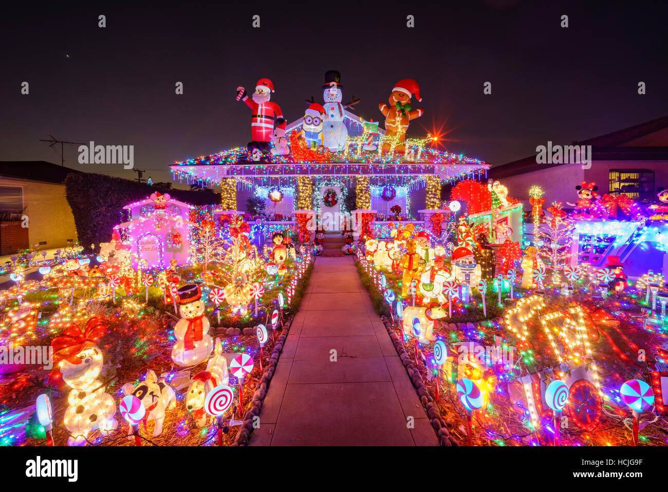 Los Angeles, DEC 5 Beautiful christmas decoration of American style house on DEC 5, 2016 at Los