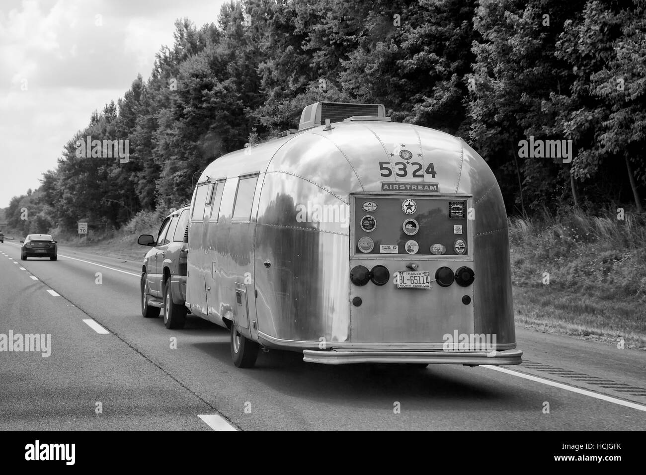 Airstream trailer on Interstate 69, Southbound in Kentucky, USA. Stock Photo