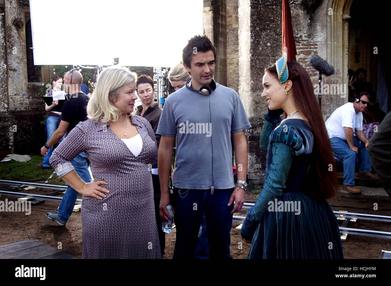 THE OTHER BOLEYN GIRL, producer Alison Owen, director Justin Chadwick, Natalie Portman, on set, 2008. ©Focus Features/courtesy Stock Photo